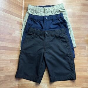 School uniform boys shorts bundle, adjustable waist, size 7, blue, black & khaki